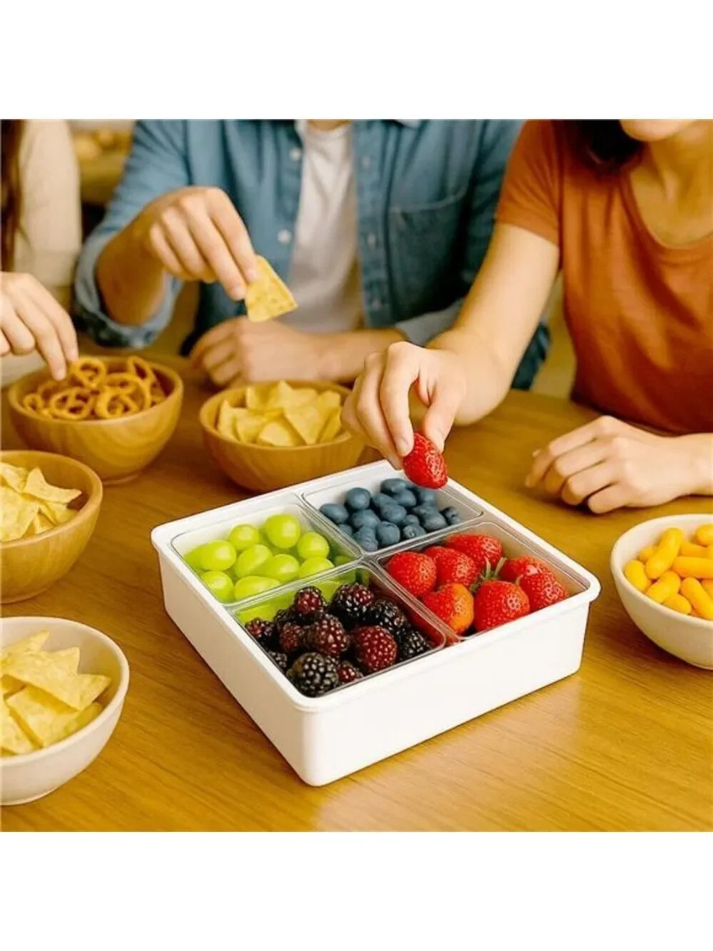 Snack Box 4 Compartment Airtight Serving Tray Portable Charcuterie Fruit Veggie
